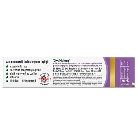 Pasta de dinti cu argila si 44 plante Homeopatic, 50 ml, Vivanatura 709507
