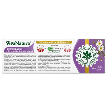 Pasta de dinti cu argila si 44 plante Homeopatic, 50 ml, Vivanatura 709506