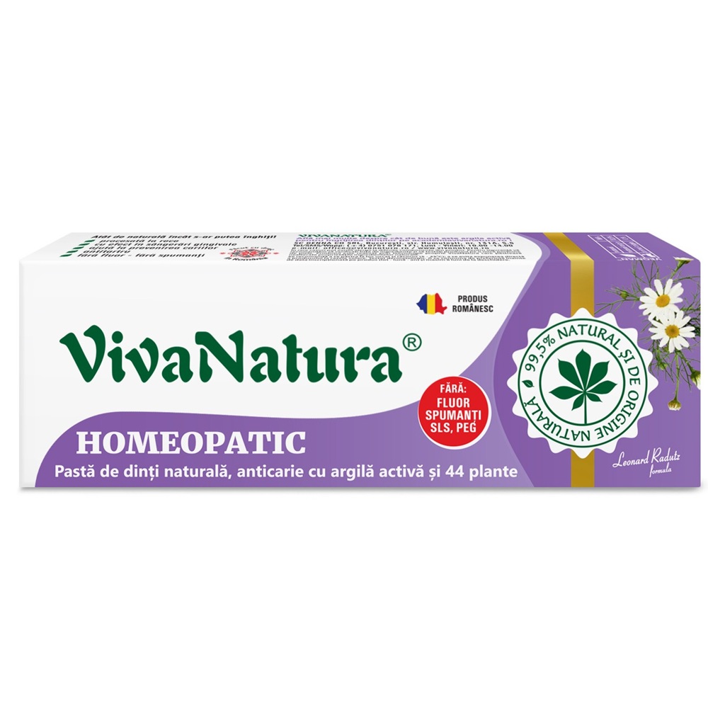 Pasta de dinti cu argila si 44 plante Homeopatic, 50 ml, Vivanatura
