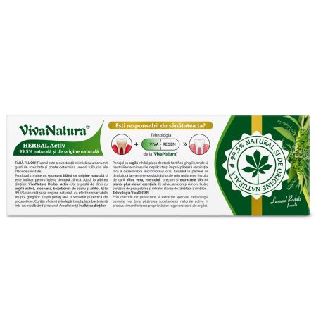 Pasta de dinti naturala cu argila si aloe vera Herbal, 50 ml, Vivanatura 709813