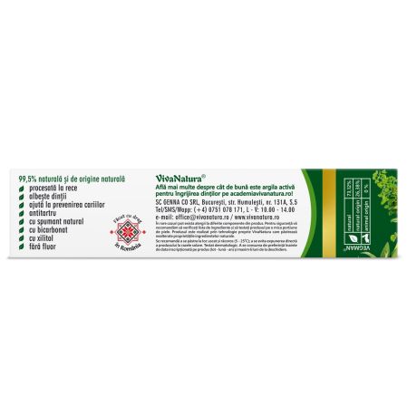 Pasta de dinti naturala cu argila si aloe vera Herbal, 50 ml, Vivanatura 709814