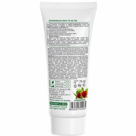 Masca de fata cu trandafir si argila activa, 75 ml, Vivanatura 709933
