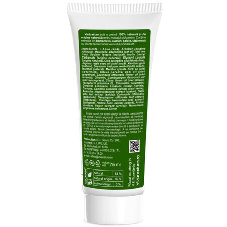 Crema de masaj pentru picioare Varicastan, 75 ml, Vivanatura 709956