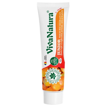 Pasta de dinti naturala pentru copii cu argila activa si portocale Junior, 80 ml, Vivanatura 709786