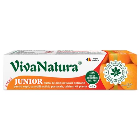Pasta de dinti naturala pentru copii cu argila activa si portocale Junior, 80 ml, Vivanatura