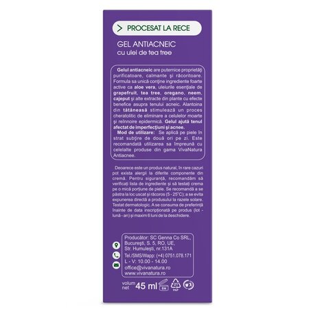 Gel antiacneic cu ulei de tea tree, 50 ml, Vivanatura 710063