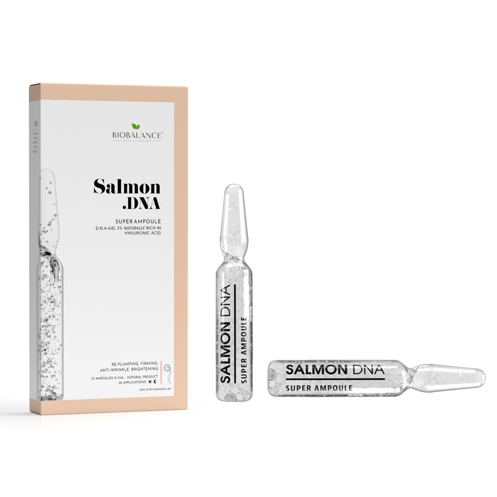 Fiole concentrate antiaging cu acid hialuronic din caviar de somon Super Ampoule Salmon DNA, 10 x 2 ml, Bio Balance