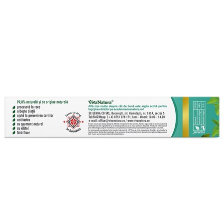 Pasta de dinti naturala cu argila si plante Menthol Fresh, 80 ml, Vivanatura 709655