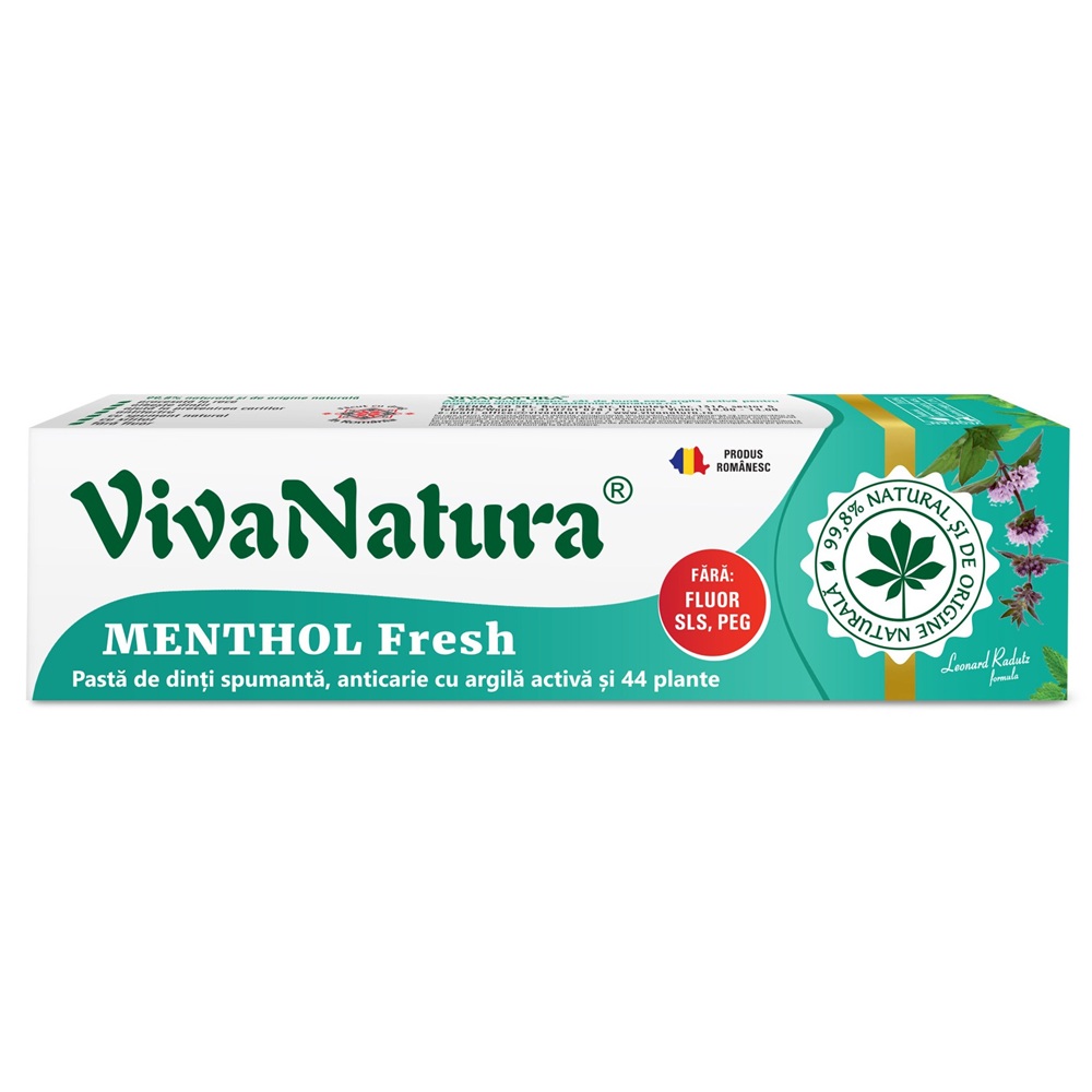 Pasta de dinti naturala cu argila si plante Menthol Fresh, 80 ml, Vivanatura