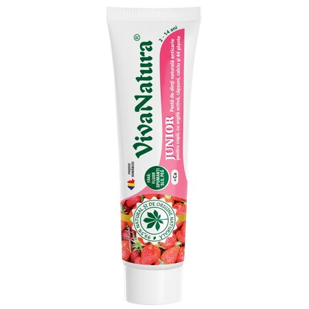 Pasta de dinti naturala pentru copii cu argila activa si capsuni Junior, 80 ml, Vivanatura 709691