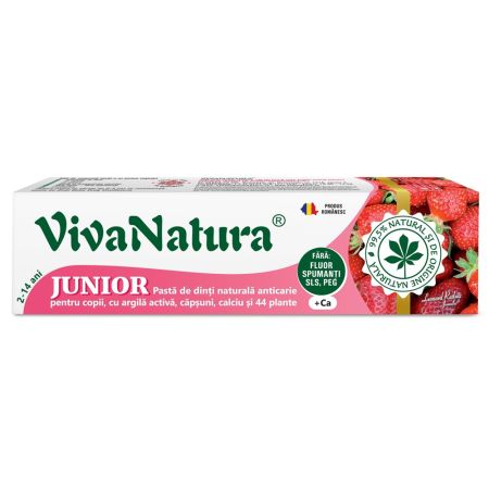 Pasta de dinti naturala pentru copii cu argila activa si capsuni Junior, 80 ml, Vivanatura