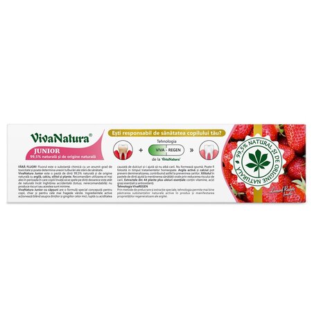 Pasta de dinti naturala pentru copii cu argila activa si capsuni Junior, 80 ml, Vivanatura 709687