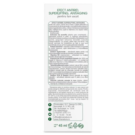 Crema antirid superlifting pentru ten uscat, 45 ml, Vivanatura 710075