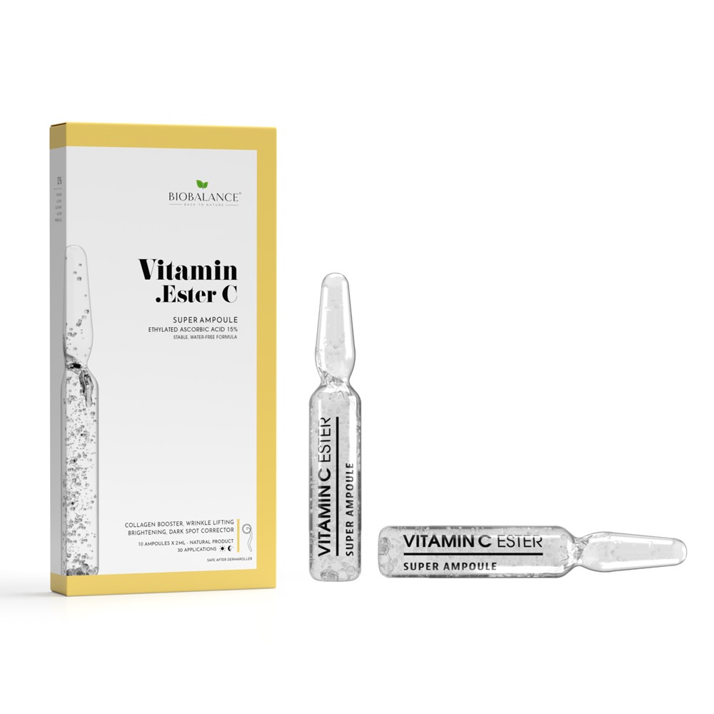 Fiole concentrate cu efect de lifting si luminozitate cu acid ascorbic 15% Super Ampoule Vitamin Ester C, 10 x 2 ml, Bio Balance