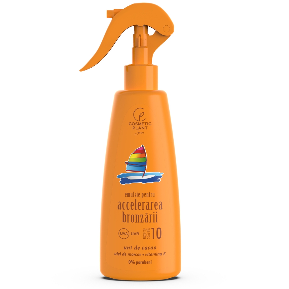 Emulsie pentru accelerarea bronzarii SPF 10 cu unt de cacao, ulei de morcov si vitamina E, 200 ml, Cosmetic Plant