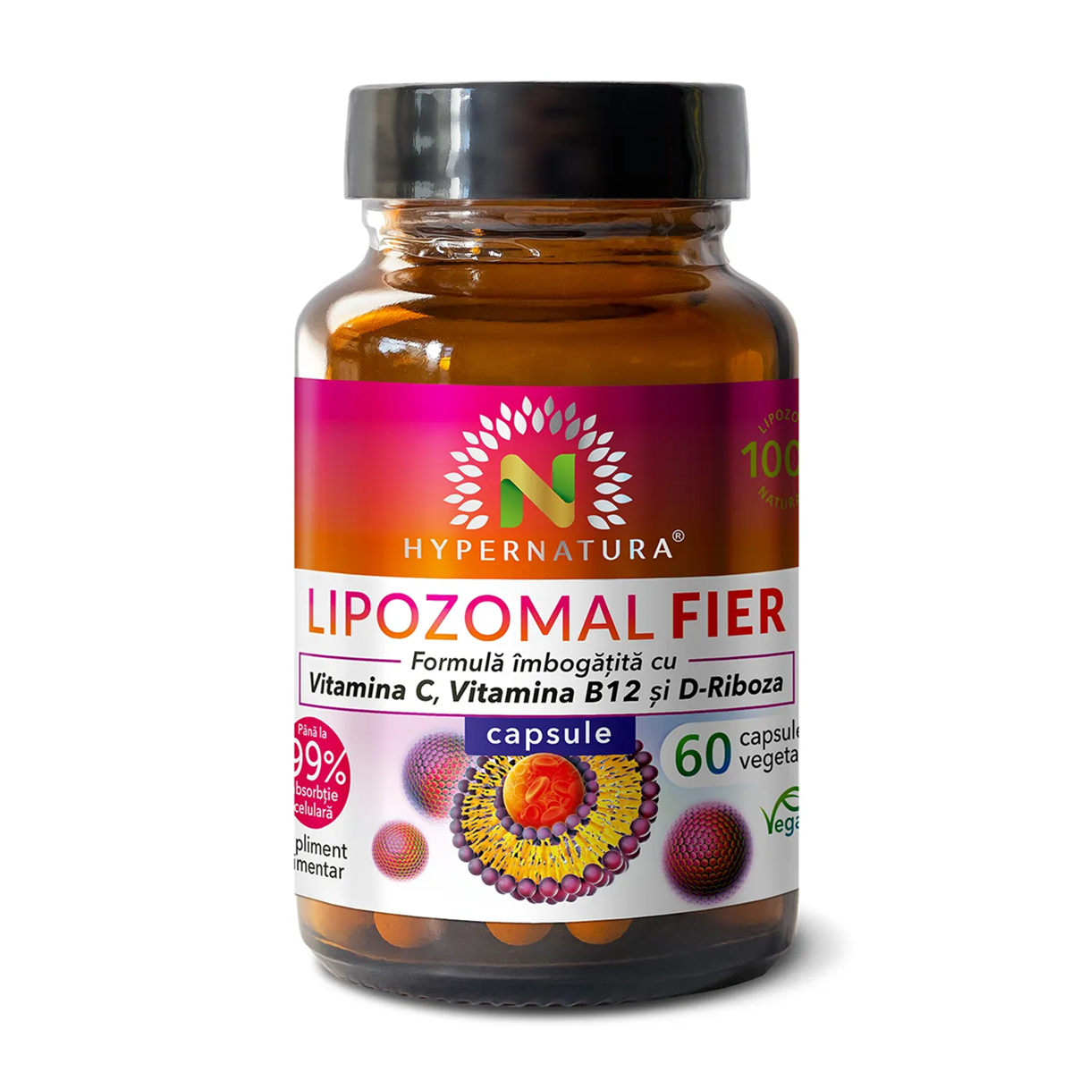 Lipozomal Fier+Vit C+B12+D-Riboza, 60 capsule vegetale, Hypernatura