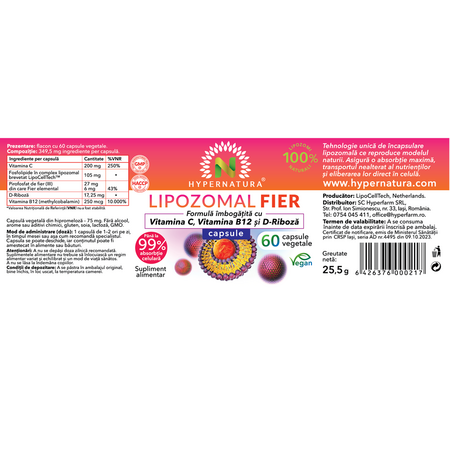 Lipozomal Fier, 60 capsule vegetale, Hypernatura 703818