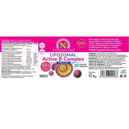 Lipozomal Active B Complex, 30 capsule vegetale, Hypernatura 703812