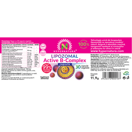 Lipozomal Active B Complex, 30 capsule vegetale, Hypernatura 703812