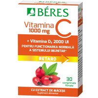 Vitamina C 1000 mg + Vitamina D3 2000 UI Retard, 30 comprimate, Beres