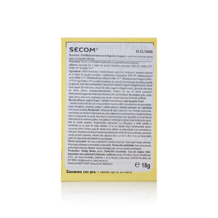 Probiotic pentru copii ChildBiotics Immune and Digestive Support Childlife Essentials, 30 tablete masticabile, Secom 724340