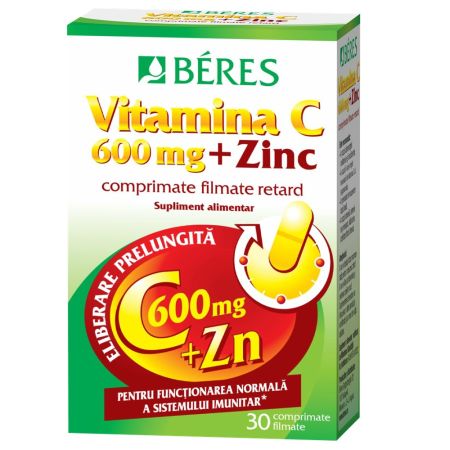 Vitamina C 600 mg + Zinc 15 mg, 30 comprimate, Beres