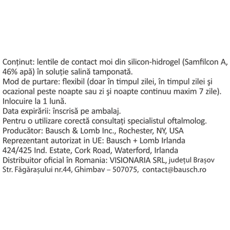 Lentile de contact -1.25 Moisture Seal Ultra, 6 bucati, Bausch Lomb 713490