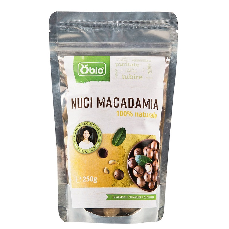 Nuci macadamia raw bio, 250 g, Obio