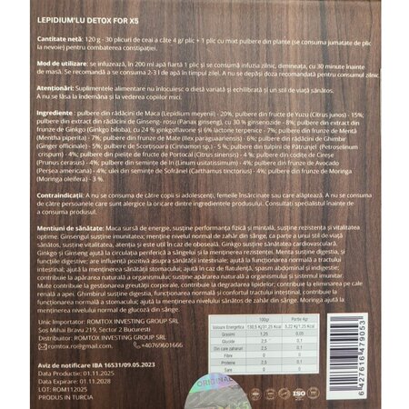 Ceai pentru slabit Lepidium'lu Detox, 30 x 4 g, For X5 701544