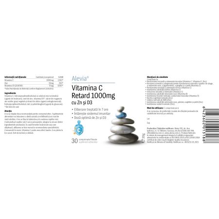 Gripalin Natural solubil 10 plicuri + Vitamina C 1000 mg Retard cu Zn si D3 30 comprimate, Alevia 655788