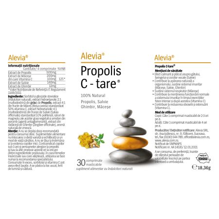 Propolis C Tare 100% Natural 30 comprimate + Vitamina C 1000 mg Retard cu Zn si D3 30 comprimate, Alevia 655785