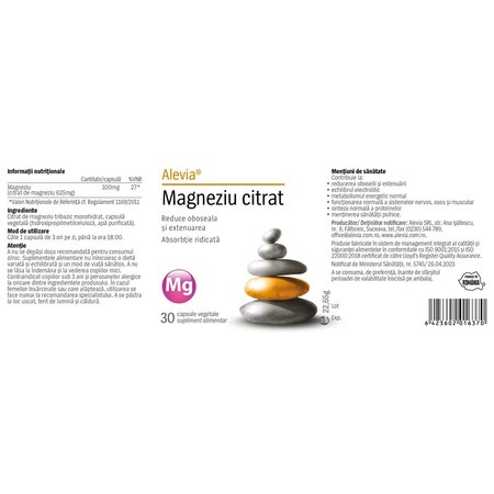Magneziu citrat, 30 capsule vegetale, Alevia 704583