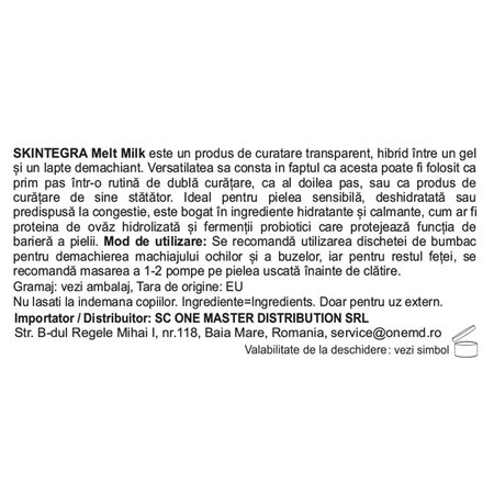 Lapte de curatare cu ovaz hidrolizat si fermente prebiotice Melt Milk Transparent, 200 ml, Skintegra 716868