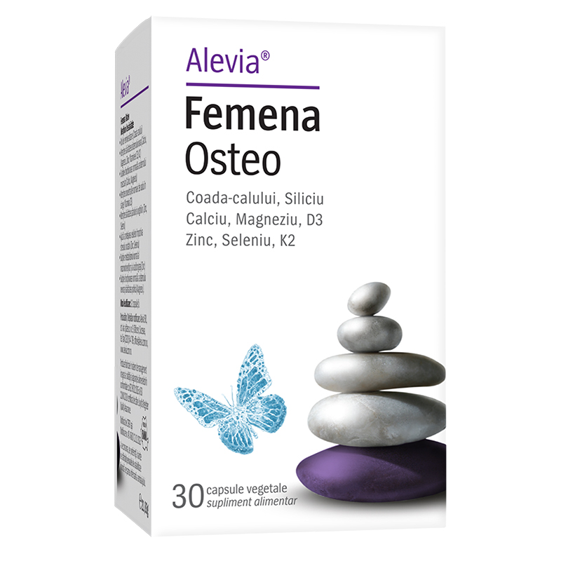 Supliment pentru sanatatea sistemului osos in perioada menopauzei Femena Osteo, 30 capsule vegetale, Alevia