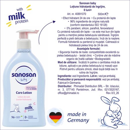 Lotiune hidratanta pentru bebelusi, 500 ml, Sanosan 737556