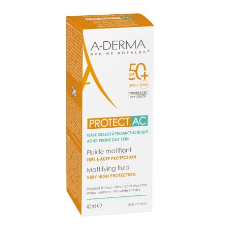 Fluid matifiant pentru protectie solara cu SPF 50+, 40 ml, A-Derma Protect AC