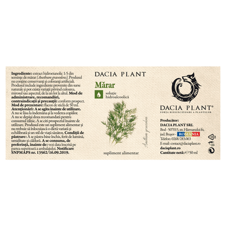 Tinctura de Marar, 50 ml, Dacia Plant 593263