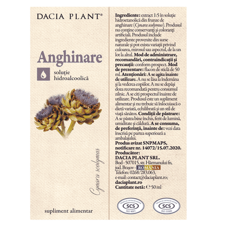Tinctura de Anghinare, 50 ml, Dacia Plant 593212