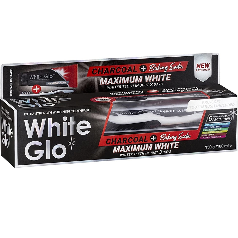 Pasta de dinti cu carbune activat si bicarbonatul de sodiu Maximum White, 100 ml, White Glo