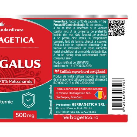 Astragalus, 500 mg, 30 capsule, Herbagetica 688705
