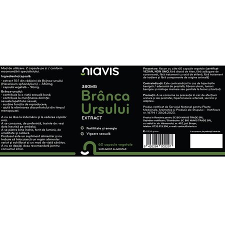Branca Ursului Extract, 380 mg, 60 capsule, Niavis 601443