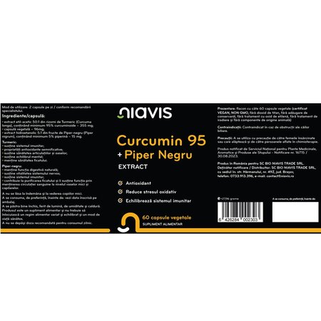Curcumin 95 + Piper Negru, 60 capsule, Niavis 601525