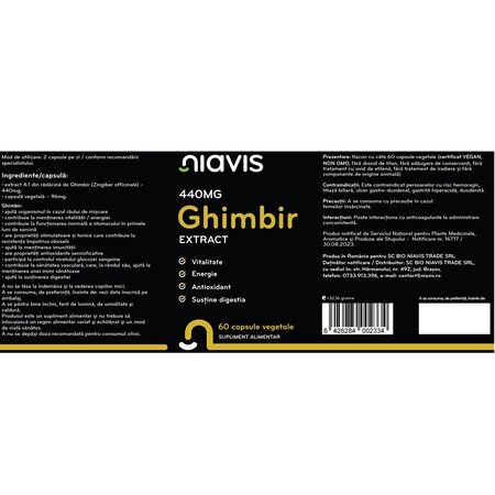 Ghimbir Extract, 440 mg, 60 capsule, Niavis 601554