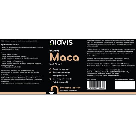 Maca Extract, 400 mg, 60 capsule, Niavis 601585