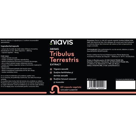Tribulus Terrestris Extract, 380 mg, 60 capsule, Niavis 601677