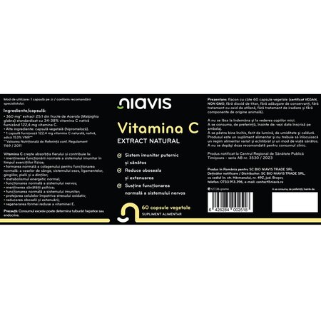 Vitamina C Extract Natural, 60 capsule, Niavis 601705