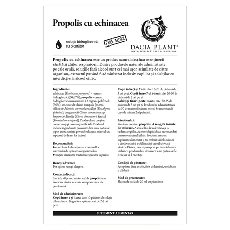 Extract natural de propolis cu echinacea cu picurator, 20 ml, Dacia Plant 593184