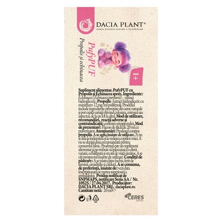 Spray cu propolis si echinacea PufyPUF, 20 ml, Dacia Plant 739032