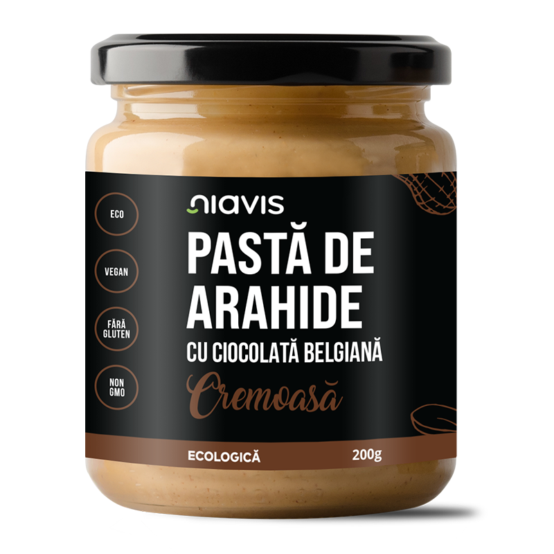 Pasta Bio de arahide cu ciocolata belgiana cremoasa, 200 g, Niavis