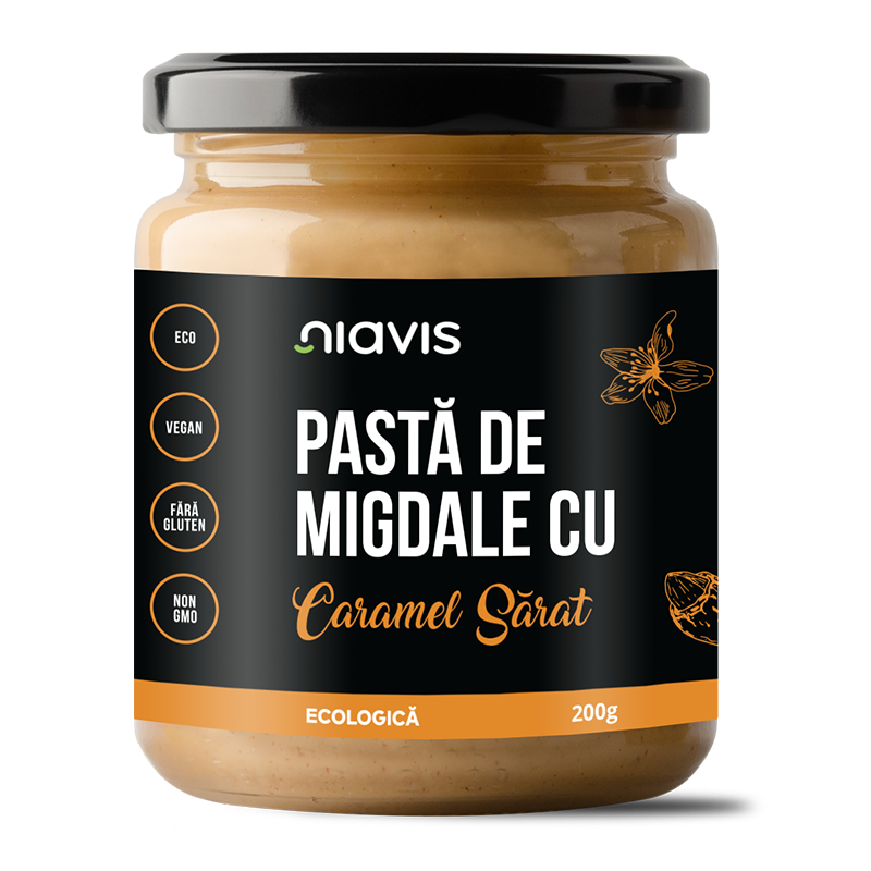 Pasta Bio de migdale cu caramel sarat, 200 g, Niavis